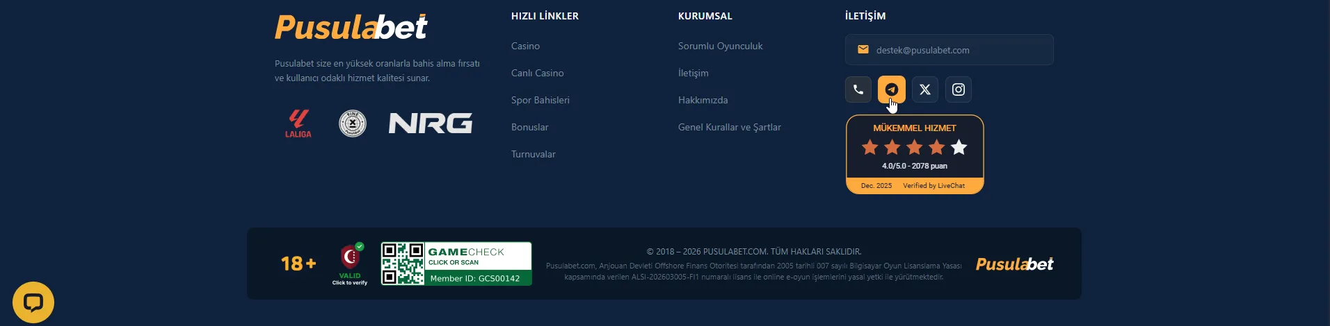 Telegram Destek – Pusulabet